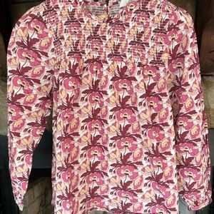 J. Crew Pink Floral Smocked Top